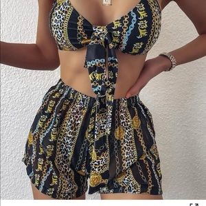 3pack Chain & Leopard Knot Front Co-ord Bikini Swimsuit